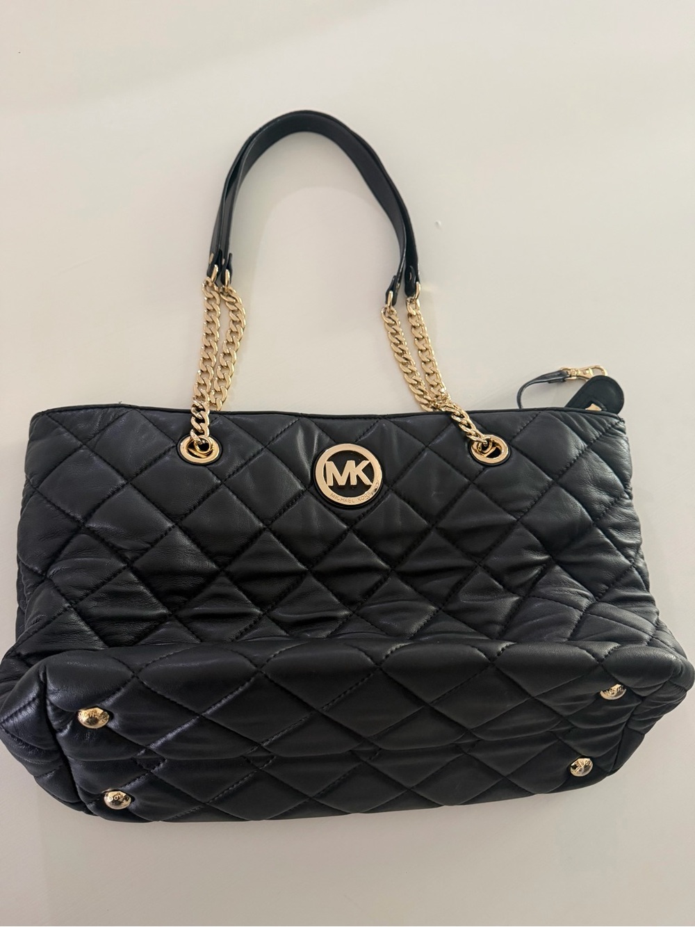 Michael Kors Black Quilted Shoulder Bag with Gold Hardware